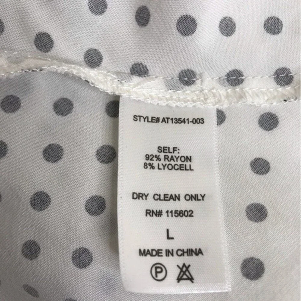 NWT Astr White Black Polka Dot Surplice Neck Gather Puff Long Sleeve Women Large